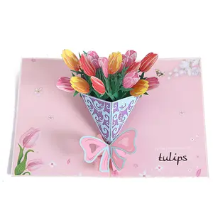 수제 3D 꽃 팝업 종이 인사말 카드 어머니의 날 선물 카드 아이디어 엄마를위한 봉투가있는 발렌타인 데이 카드