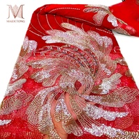 Tissu en Tulle de Polyester Brodé de Perles et de Paillettes, Style Cour Vintage, en Velours, pour Matériaux de Haute Couture