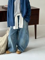 Nouveau jean court en coton et bambou pour enfants, style coréen, motif délavé, coupe ample et tendance pour garçons, collection Printemps 2026
