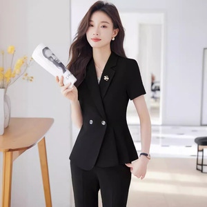 Women's Summer Short Sleeve Professional Suit <b>Set</b> Polyester Breathable <b>Office</b> Lady Style - Product Image 2