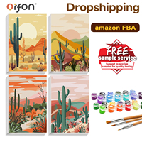 Peinture Acrylique Moderne Cactus du Désert par Numéros, Lot de 4, Kit de Peinture par Numéros Paysage Western pour Adultes, Toile Écologique, Art Mural