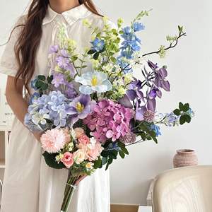 Bouquet de fleurs artificielles en soie, hortensia et rose, haute simulation, réutilisable, décoration intérieure, accessoires de mariage - Product Image 1