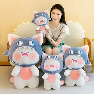 Encantador muñeco de gato de tiburón de peluche lindo dibujos animados suave relleno creativo juguetes de peluche almohada para dormir muñeca juguete para regalo para niños