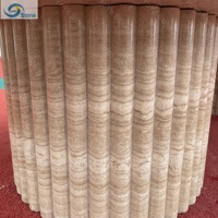Mesa de Comedor Ovalada Moderna de Travertino Natural con Base de Pedestal Acanalado, Muebles de Piedra de Lujo para Hotel o Villa, Personalizables