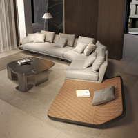 Ensemble de salon canapé villa design moderne canapé en tissu et cuir en forme de L avec plate-forme canapés d'angle incurvés