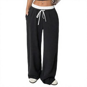 <b>Black</b> Wide Leg Pants For <b>Women</b> High <b>Waist</b> <b>Elastic</b> Drawstring Casual Loose Fit Long <b>Trousers</b> - Product Image 4