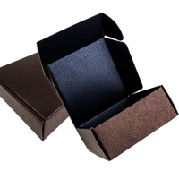 Boîte en papier texturé brun foncé personnalisée, doublure intérieure bleu foncé, écologique, recyclable, pliable, emballage cadeau en carton ondulé