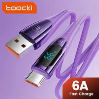 Câble de charge rapide Toocki 6A, connecteur en alliage de zinc, affichage numérique de la puissance, fil tressé TPE pour une charge rapide et un transfert de fichiers
