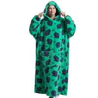 Couverture longue à capuche en velours imprimé Shu, moderne et confortable, 100 % polyester, motif dessin animé, à porter, idéale pour l'hiver, vente en gros