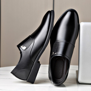 Black Leather <b>Dress</b> Shoes For <b>Men</b> Breathable Slip On Office Career Formal Wear - Product Image 1