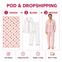 Ensemble de pyjamas de Noël personnalisés à rayures roses avec col cranté pour toute la famille, vêtements de nuit en polyester pour hommes, femmes, enfants et chiens, POD, MOQ 1 pièce, dropshipping