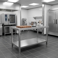 Table de travail en acier inoxydable à double couche avec étagère inférieure pour la préparation des aliments dans les cuisines de restaurants