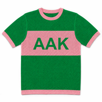 Suéter de punto personalizado para mujer, verde griego y rosa, de manga corta, cuello redondo, informal, de verano, estilo grecia.