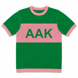 Suéter de <span class=keywords><strong>punto</strong></span> personalizado para <span class=keywords><strong>mujer</strong></span>, verde griego y rosa, de manga corta, cuello redondo, informal, de verano, estilo grecia. - Product Image 1