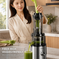 Extracteur de jus lent à froid en aluminium, goulotte d'alimentation large de 170 mm, rendement élevé en jus, double sortie, pour fruits et légumes, usage commercial et VR