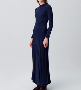 O.E.M. Personalizable para Mujer Faldas de suéter de punto transpirable, cintura alta elástica, diseño plisado natural a media pantorrilla, corte en A - Product Image 2