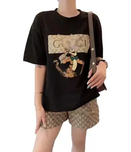 Printed cotton round neck short sleeve t-shirt Korean version of the casual shirt lovers loose half-sleeve