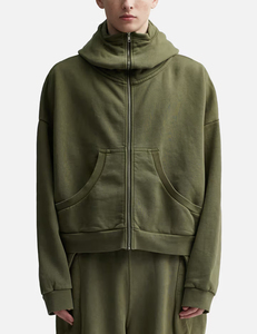Wholesale Oversized Cropped Full Zip Hooded Jacket Men <strong>Snood</strong> Cowl Neck <strong>Hoodie</strong> Blank Streetwear Custom Logo OEM ODM Plain Hoodies - Product Image 1