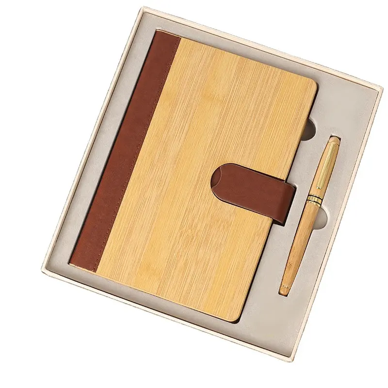 2024 Luxe Aangepaste Bamboe Notebook Set Met Pen Vacuüm Cup Usb Driver Bladwijzer Relatiegeschenk Set Te Koop
