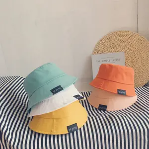 New Cotton White Bucket Hat Kids Solid Color Outdoor Trip Hats Girls Boys Beach Sun Protect Bonnet