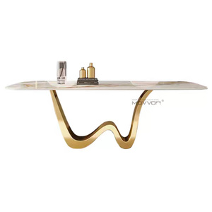 Luxe Uitschuifbare Gouden Eettafel Set Keramische Roestvrijstalen Glazen Salontafel Centrale Tafel Woonkamer Luxe Meubels - Product Image 4