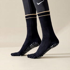 Five Finger Yoga Fitness <b>Socks</b> Mid Calf Anti-Slip Quick Dry Cotton Solid Color Stripes & Checks for Women Spring Autumn - Product Image 1