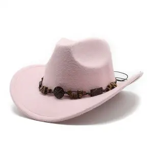 जातीय शैली पश्चिमी गुलाबी Cowgirl टोपी शरद ऋतु सर्दियों टोपी लगा महिलाओं यूरो अमेरिकी शैली आउटडोर Mens चरवाहा टोपी