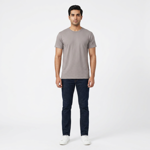 T-shirt Premium Homme Respirant et Lourd 100% Coton Doux au Toucher Style Décontracté Manches Courtes Col Uni Tissu Jersey - Product Image 1