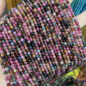 All'ingrosso naturale arcobaleno <span class=keywords><strong>tormalina</strong></span> 3mm liscia rotonda perline di <span class=keywords><strong>pietra</strong></span> sciolta per la creazione di gioielli - Product Image 4
