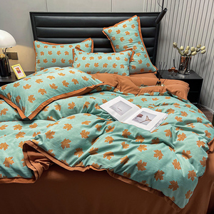 Parure de lit double couche en coton lavé et lin, imprimé floral, housse de couette et draps, usage domestique, respirante, produit de première qualité - Product Image 2