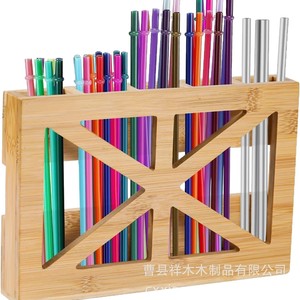 Wooden Straw <b>Storage</b> Rack Wall Mounted Natural Bamboo Organizer For Cafes Office Home Use - Product Image 2