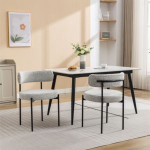 DB Burbank Modern Round Boucle Dining <b>Chairs</b> Set of 2 <b>Black</b> & White Color Scheme - Product Image 3