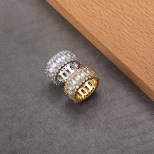Luxuriöser Hip-Hop 18K Vergoldeter Iced Out Pavé CZ Ring Diamant Baguette Steinring für Damen und Herren Schmuck - Product Image 6
