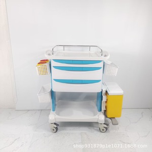 Carrito de tratamiento médico de 3 cajones, carrito de hospital multifunción de plástico con contenedor de basura y cesta. - Product Image 2