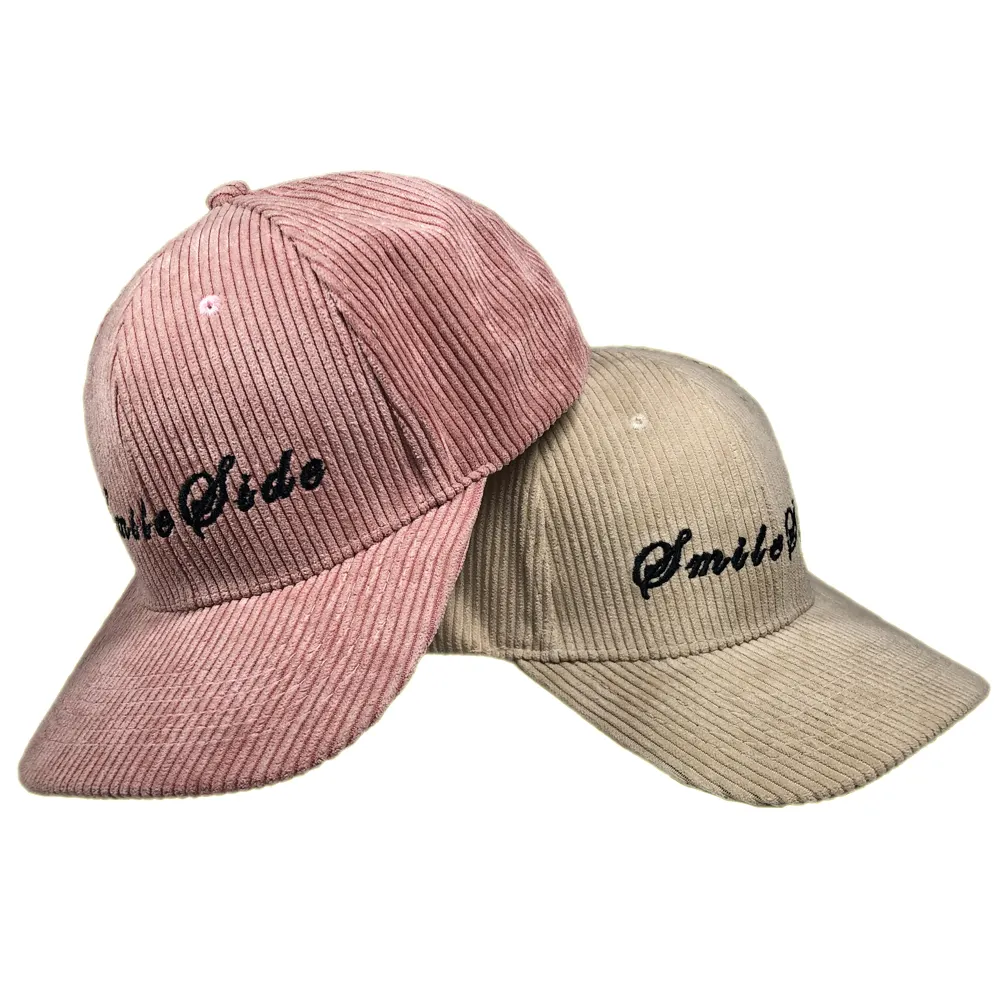 Premium kalite unisex kalın kordon şapkalar Vintage 6 paneller kavisli ağız spor kapaklar özel nakış özel kadife beyzbol şapkası