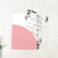 Pochette en velours texturé rose, enveloppe transparente en acrylique pour invitation de mariage, carte en acrylique transparente 5*7 pouces