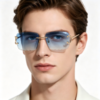 Lunettes de soleil métalliques unisexes rouges légères à bords coupés sans monture, à bords inversés, protection UV400, style urbain européen et américain 2026