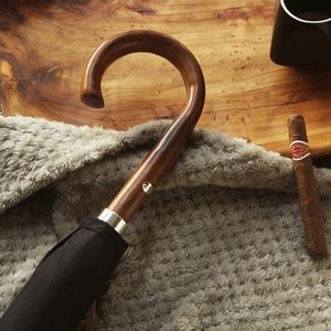 Parapluie ouvert à 8 baleines de qualité supérieure pour hommes, imperméable, avec poignée en bois en forme de J, minimaliste, 8 baleines droites en fibre de verre - Product Image 2