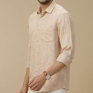 <span class=keywords><strong>Camicia</strong></span> da uomo in <span class=keywords><strong>lino</strong></span> <span class=keywords><strong>marrone</strong></span> chiaro personalizzata OEM, 100% popeline, stile casual, a maniche lunghe, anti-piega, tinta unita - Product Image 2