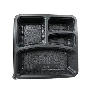 Disposable Plastic Container Microwavable Take Away Food Pp 4 Compartment Plastic Containers For Food Packing Tray Lunch Box