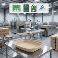 Robuuste 1100ml U-vormige dienblad van bagasse (plantenresten), hittebestendig, milieuvriendelijk, recyclebaar, voor catering.
