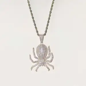 Hip Hop Bling Iced Out Cz Spider Diamond Pendant Insect Animal Design Necklace Rock Jewelry Pendants