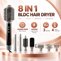 Set Sikat Pengering Rambut SYC710 8 in 1 BLDC 110000RPM Kecepatan Tinggi Ionik 1200W Penata Rambut Udara Panas dengan Tongkat Curling dan Diffuser