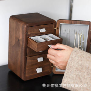 Wooden Jewelry Box Drawer Style Large Capacity <b>Storage</b> For Rings Necklaces <b>Dressing</b> <b>Table</b> Organizing - Product Image 3