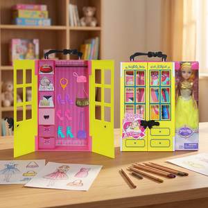 Ensemble de poupées de mode princesse avec valise de transport, armoire et rangement d'accessoires pour filles de 3 ans et plus, jouet en plastique à faire soi-même - Product Image 1
