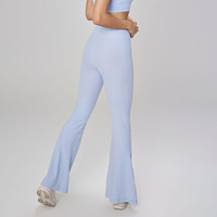Logo personnalisé Leggings de yoga taille haute croisée longue longueur fente sur le devant pantalon évasé de danse sans couture sur le devant pour femmes
