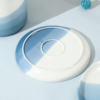 Assiettes en céramique de Noël émaillées bleu dégradé de 10 pouces Design rond moderne peint à la main en vrac pour la maison ou le restaurant