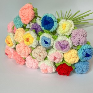 Flores Tejidas a Crochet Hechas a Mano, Flores Artificiales <span class=keywords><strong>de</strong></span> Hilo <span class=keywords><strong>de</strong></span> Lana, Decoración para el Hogar, Regalo, Venta al Por Mayor - Product Image 1