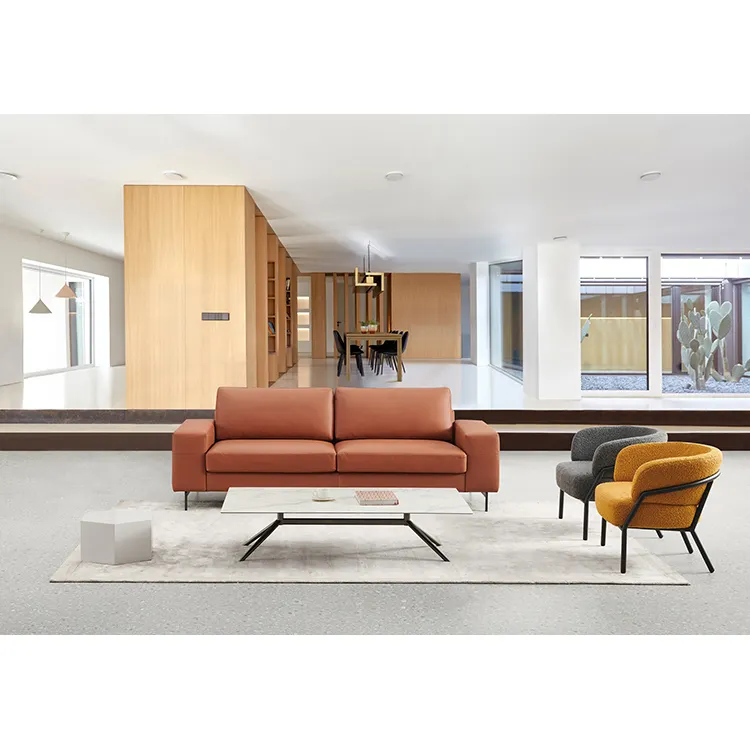 Bắc Âu hợp đồng hiện đại phòng khách 2 chỗ vuông kết hợp da công nghệ vải thẳng sofa