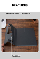 Tapis de souris pliable en cuir PU avec chargeur sans fil 15W pour téléphone et support de stylo, 425x225mm, pour bureau et usage domestique